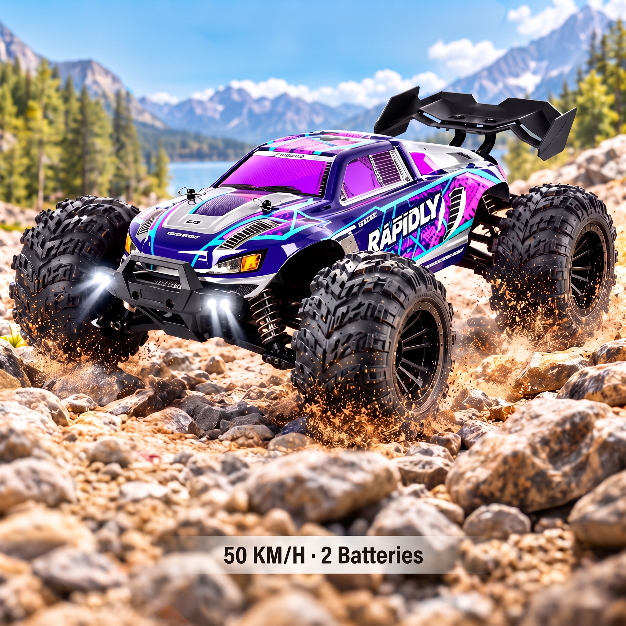 4WD RC monster truck 50 km/h Purple variant with 2 rechargeable batteries